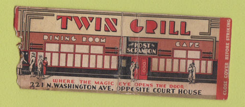 Matchbook Cover - Twin Grill Scranton PA WORN deco BOBTAIL