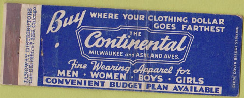 Matchbook Cover - The Continental Chicago IL Clothing