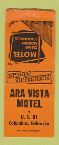 Matchbook Cover - Ara Vista Motel Columbus NE BOBTAIL
