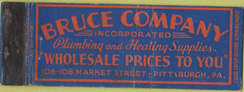Matchbook Cover - Bruce Co Inc Heating Plumbing Supply Pittsburgh PA
