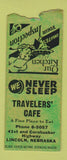 Matchbook Cover - Travelers' Cafe Lincoln NE BOBTAIL