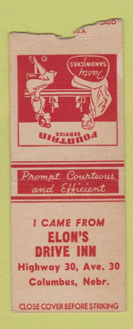 Matchbook Cover - Elon's Drive Inn Columbus NE BOBTAIL