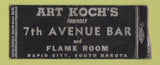 Matchbook Cover - Art Koch's 7th Avenue Bar Rapid City SD BOBTAIL