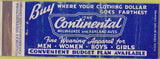 Matchbook Cover - The Continental Chicago IL Clothing CREASES POOR