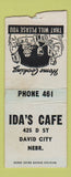 Matchbook Cover - Ida's Cafe David City NE BOBTAIL