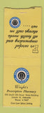 Matchbook Cover - Wright's Drug Store Lincoln NE BOBTAIL