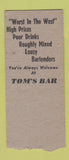 Matchbook Cover - Tom's Bar Rapid Cidy SD pinup BOBTAIL