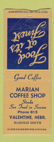 Matchbook Cover - Marian Coffee Shop Valentine NE BOBTAIL