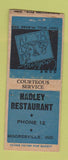 Matchbook Cover - Hadley Restaurant Mooresville IN low phone # BOBTAIL