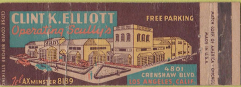 Matchbook Cover - Clint Elliott Scully's Los Angeles CA deco WORN
