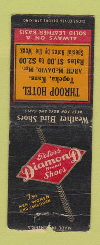 Matchbook Cover - Peters Diamond Shoes Throop Hotel Topeka KS BOBTAIL