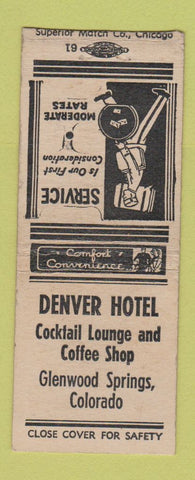 Matchbook Cover - Denver Hotel Glenwood Springs Colorado BOBTAIL