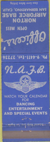 Matchbook Cover - Norton Airforce Base San Bernardino CA