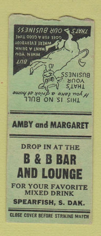 Matchbook Cover - B&B Bar Lounge Spearfish SD BOBTAIL