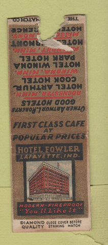 Matchbook Cover - Hotel Fowler Lafayette IN DQ WORN BOBTAIL