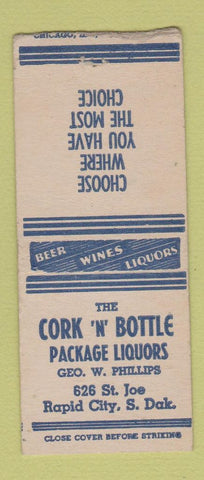 Matchbook Cover - Cork n Bottle Rapid City SD BOBTAIL