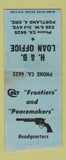 Matchbook Cover - H&B Loan Portland OR Colt Guns WEAR BOBTAIL