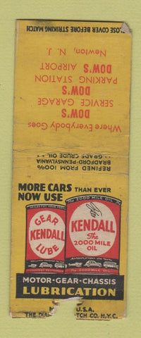 Matchbook Cover - Kendall oil Dow's gas Newton NJ WORN BOBTAIL