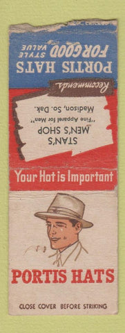 Matchbook Cover - Portis Hats Stan's Madison SD BOBTAIL