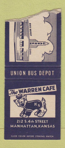 Matchbook Cover - The Warren Cafe Manhattan KS schedule 1956 BOBTAIL