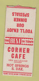 Matchbook Cover - Corner Cafe Hot Springs SD BOBTAIL