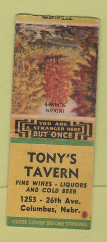 Matchbook Cover - Tony's Tavern Columbus NE WEAR BOBTAIL