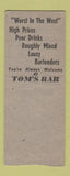 Matchbook Cover - Tom's Bar Rapid Cidy SD pinup BOBTAIL