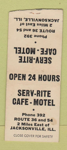 Matchbook Cover - Serv Rite Cafe Motel Jacksonville IL BOBTAIL