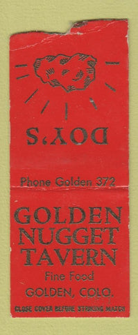 Matchbook Cover - Golden Nugget Tavern Golden Colorado BOBTAIL