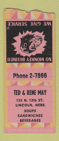 Matchbook Cover - Ted & Rene May Lincoln NE restaurant BOBTAIL