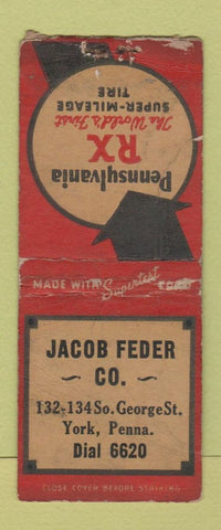 Matchbook Cover - Jacob Federal Pennsylvania Tires York PA WORN BOBTAIL