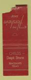 Matchbook Cover - Florsheim Shoes Childs Seagraves TX BOBTAIL