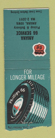 Matchbook Cover - Phillips 66 oil gas Amana IA tires BOBTAIL