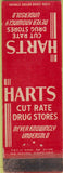Matchbook Cover - Harts Cut Rate Drug Sto WORN