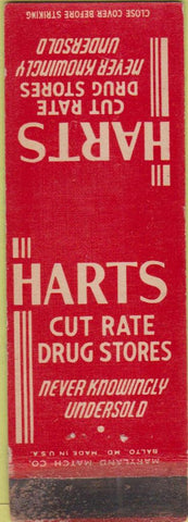 Matchbook Cover - Harts Cut Rate Drug Sto WORN