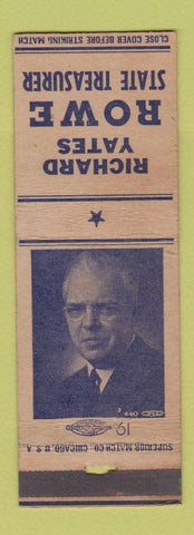 Matchbook Cover - Richard Yates Rowe State Treasurer Illinois IL