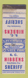 Matchbook Cover - SC Hibbens Sheriff Election WEAR
