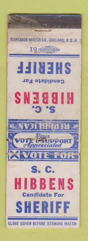 Matchbook Cover - SC Hibbens Sheriff Election WEAR