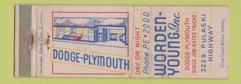 Matchbook Cover - Worden Young Dodge Plymouth Baltimore MD WEAR