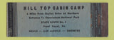 Matchbook Cover - Hill Top Cabin Camp Front Royal VA