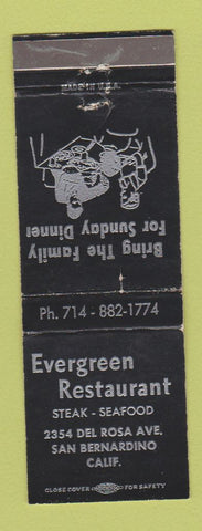 Matchbook Cover - Evergreen Restaurant San Bernardino CA WEAR