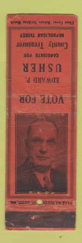 Matchbook Cover - Edward Usher County Treasurer Election STAR WORN