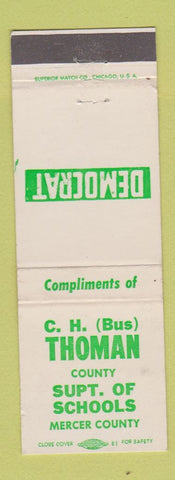 Matchbook Cover - CH Bus Thomas County Supt of Schools Mercer