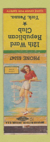 Matchbook Cover - 12th Ward Republican Club York PA pinup WEAR