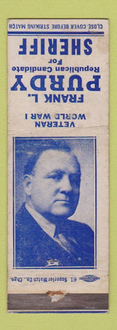 Matchbook Cover - Frank Purdy for Sheriff WEAR