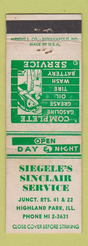 Matchbook Cover - Siegele's Sinclair oil gas Highland Park IL