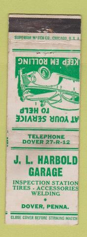 Matchbook Cover - JL Harbold Garage Dover PA  WEAR