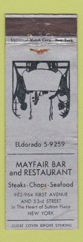 Matchbook Cover - Mayfair Bar Restaurant New York City WEAR
