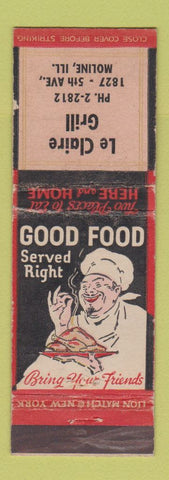 Matchbook Cover - Le Claire Grill Moline IL