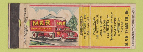 Matchbook Cover - M&R Transport trcuking Springfield Boston Worcester MA WORN